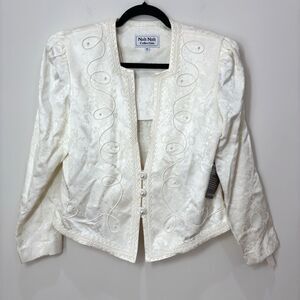 Vintage 80s Nah Nah Collections Ivory Brocade Jacket 12 Lace Pearl NWT Wedding